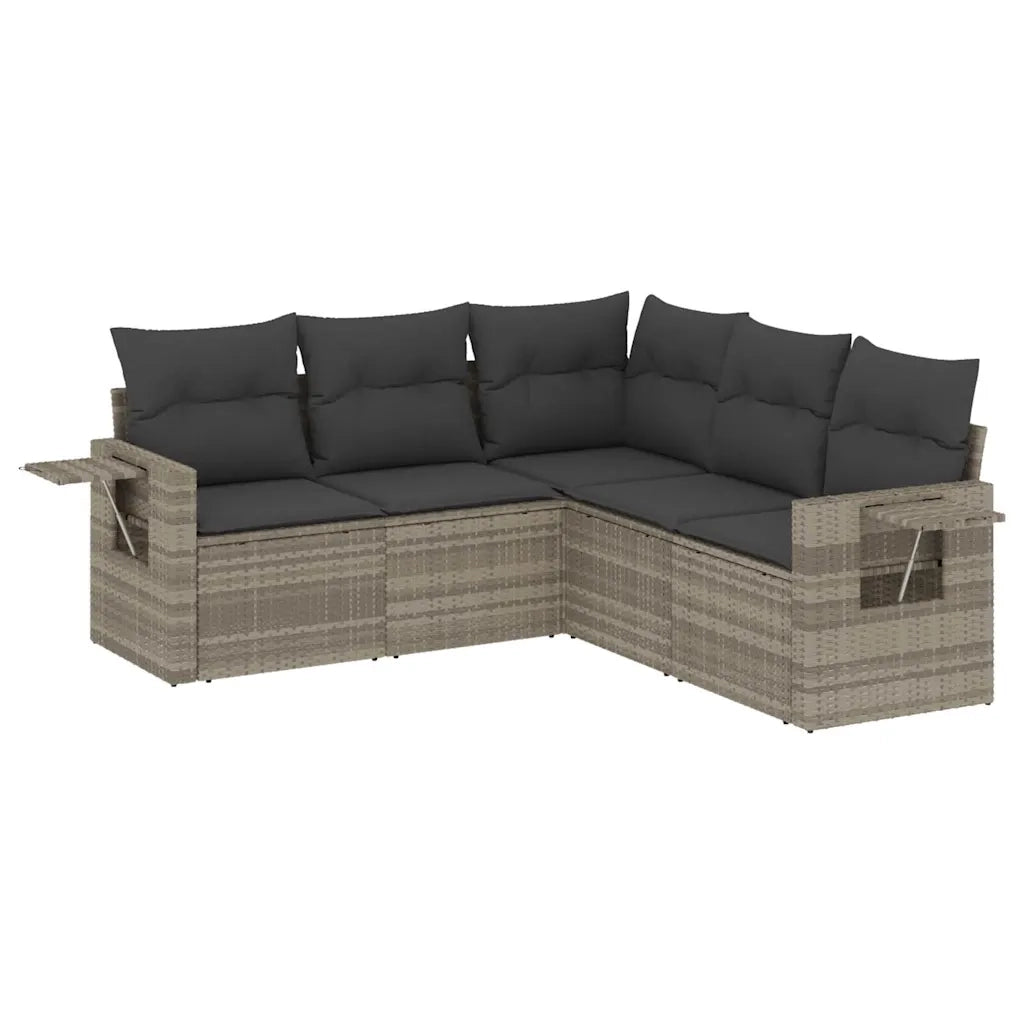 Set Divano da Giardino 5pz con Cuscini Grigio Chiaro Polyrattan