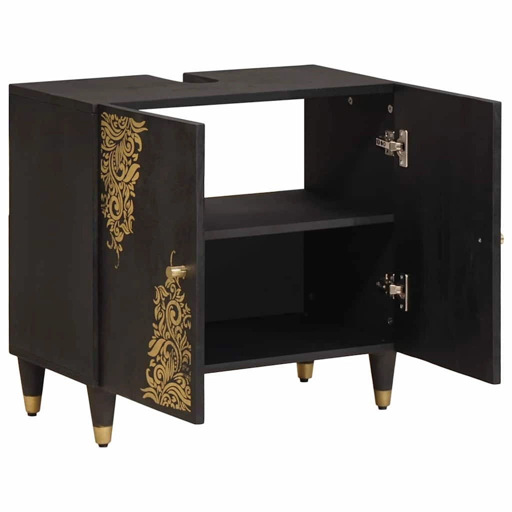 Mobiletto lavabo moderno e compatto 62 x 33 x 58 cm legno di mango nero 02_0057896