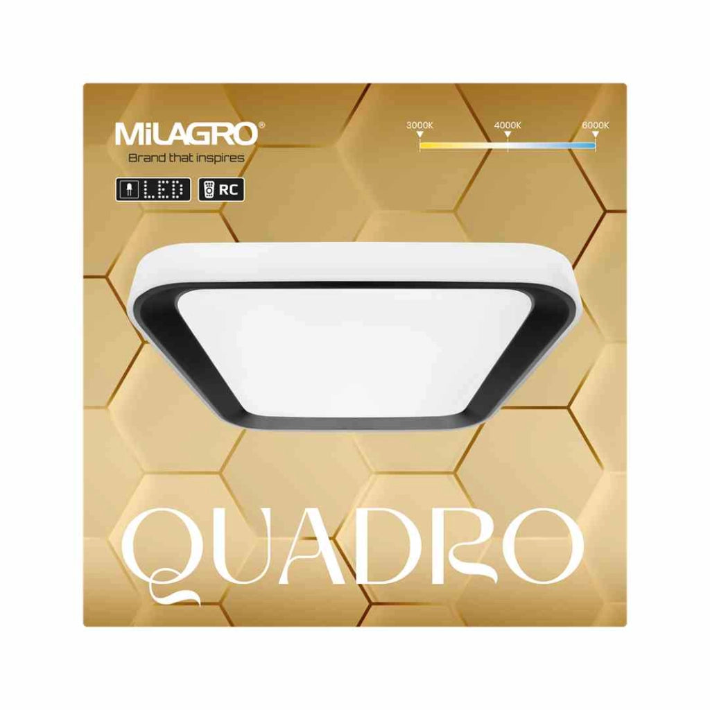 Plafoniera LED Milagro Quadro 40x40 nera 38W CCT con telecomando