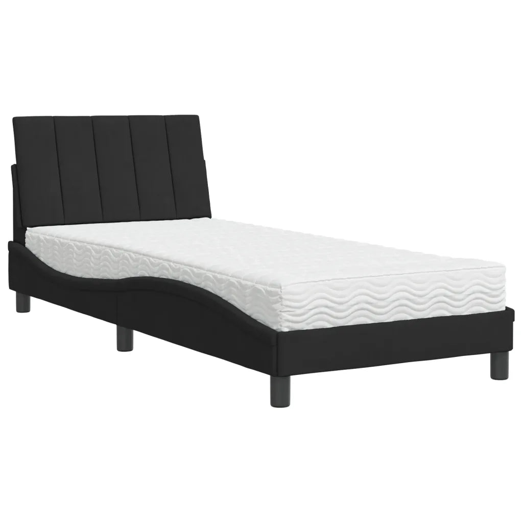 Letto con Materasso Hanko Nero 90x190 cm in Velluto