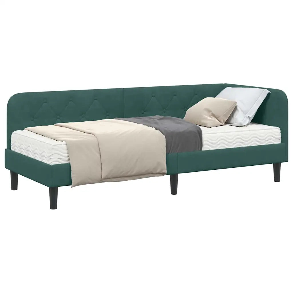 Cornice del letto ad angolo Verde Scuro 80 x 200 cm Velluto