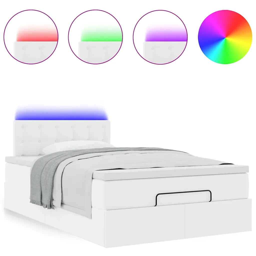 Pouf Letto con Materassi e LED Bianco Puro 120x190cm Similpelle