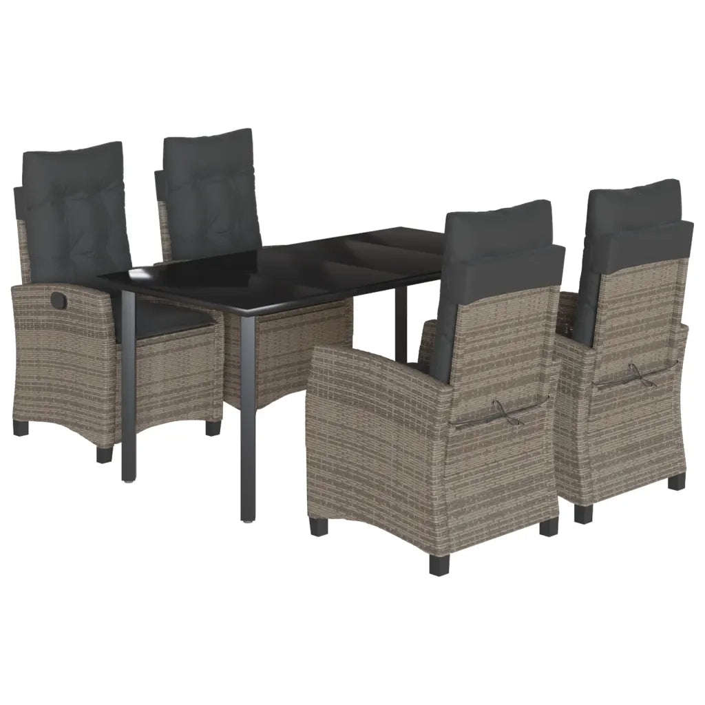 Set da Pranzo da Giardino 5 pz con Cuscini in Polyrattan Grigio
