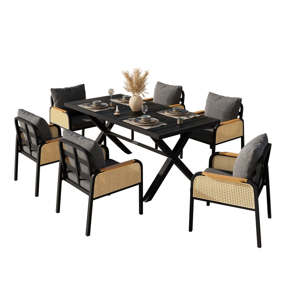 Set da esterno moderno - Zephmum- Sedute multiple in ferro con braccioli intrecciati e cuscini