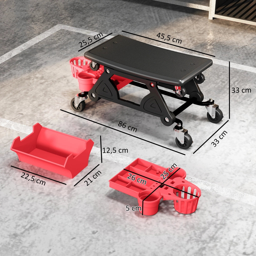 Sgabello da lavoro mobile con rotelle ¨C zephmum ¨C 86x33x33cm, rosso