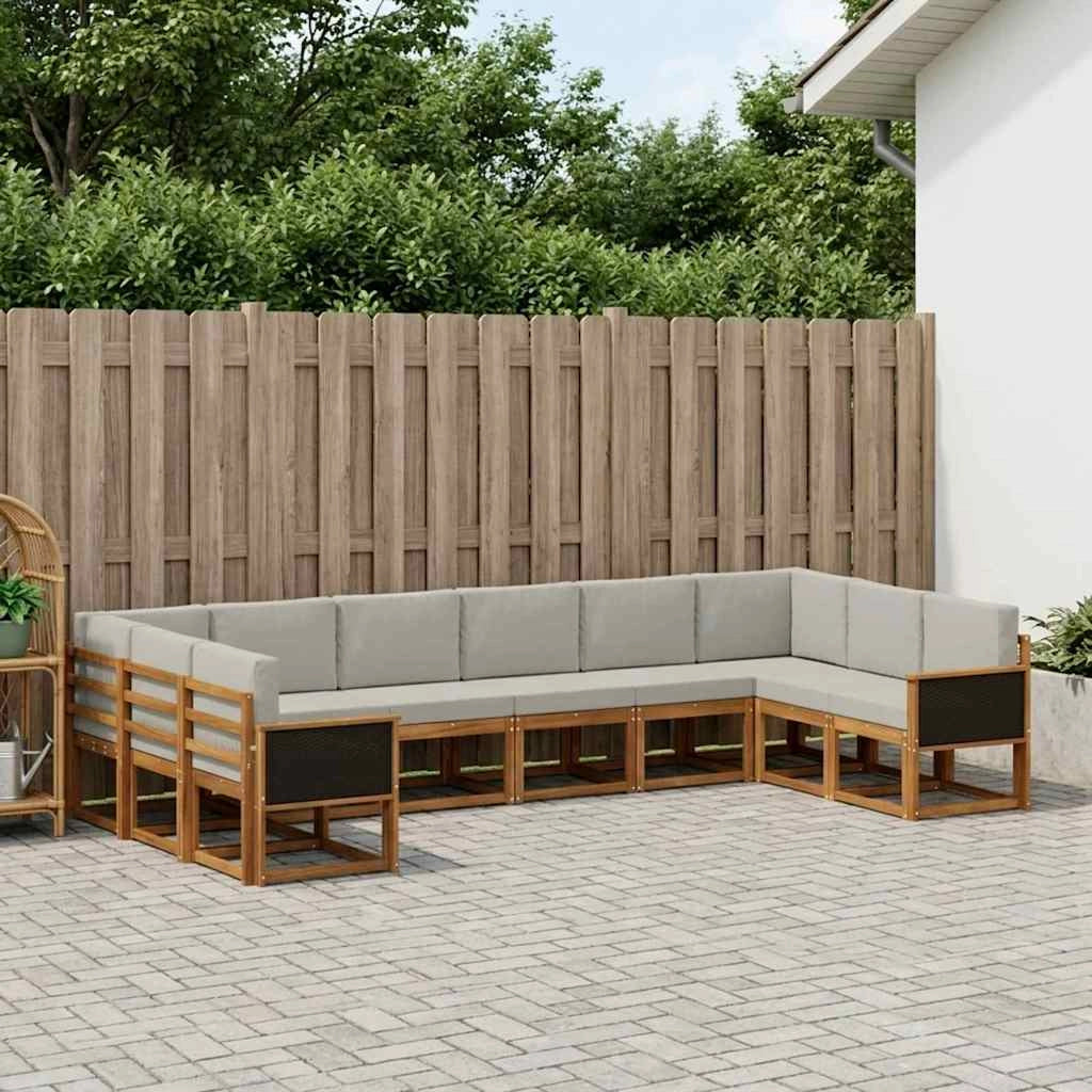 Set di divani da esterno 10 pz Naturale e Grigio Chiaro 3385562