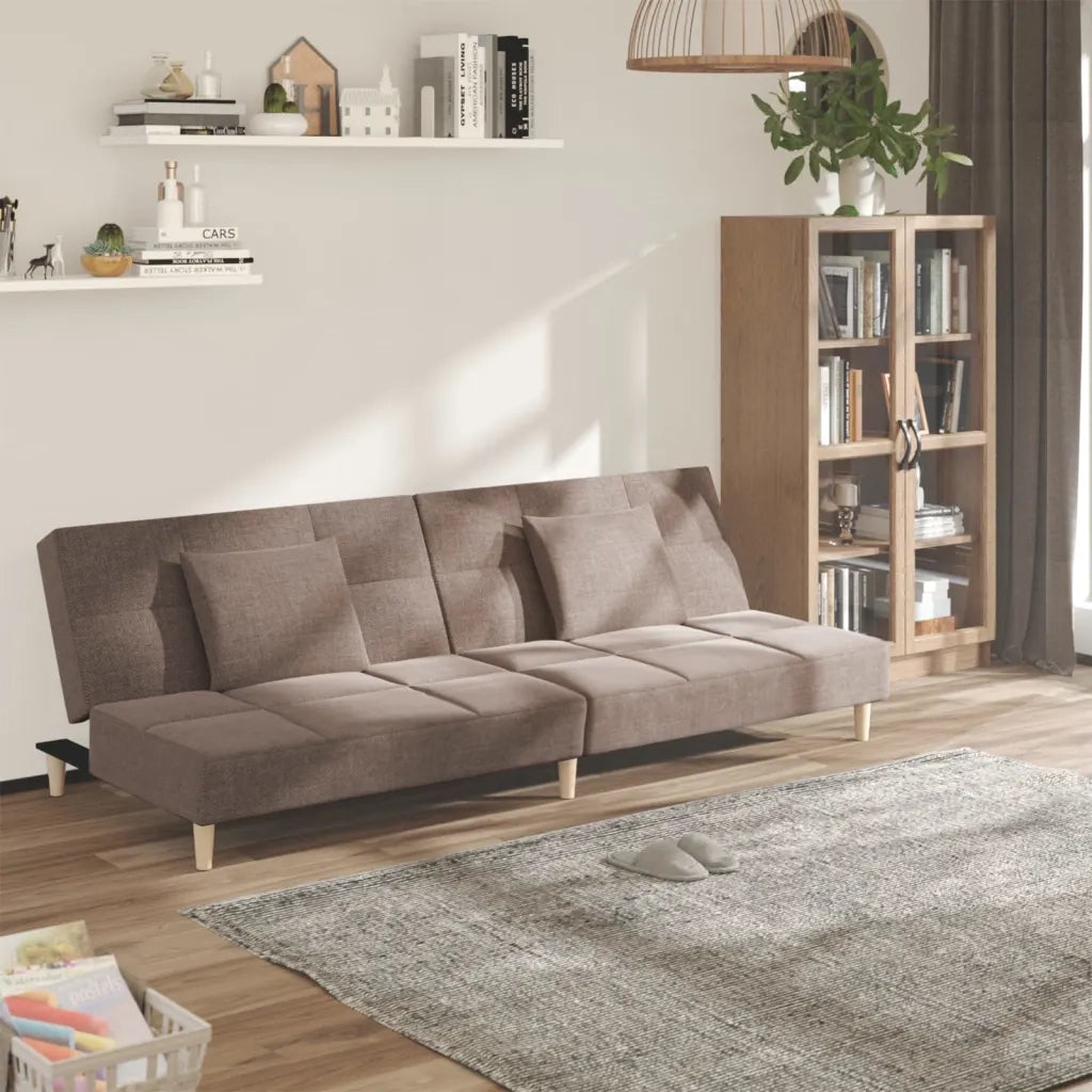 Divano Letto a 2 Posti con 2 Cuscini-Sofa Letto 2 Posti-Daybed Tortora in Tessuto 784707