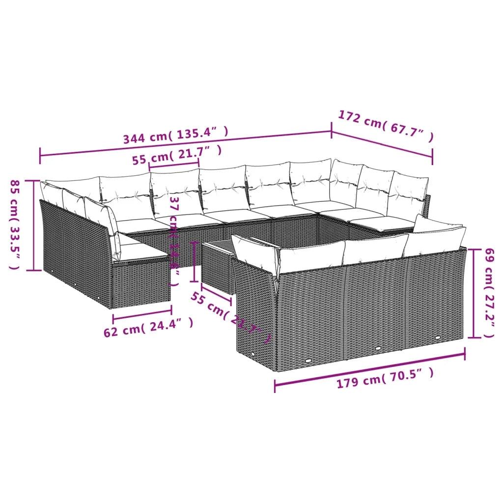 Set Divani da Giardino 14pz con Cuscini in Polyrattan Nero 3223921