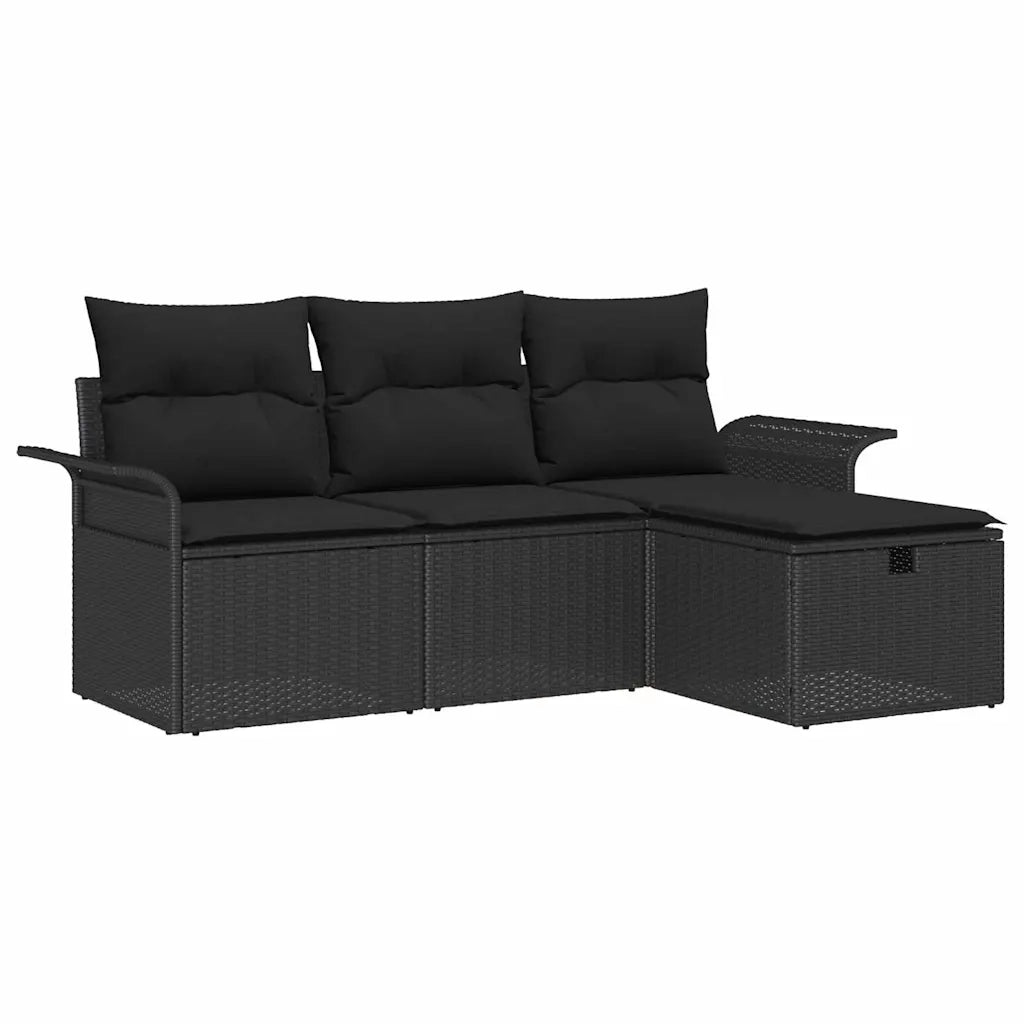Set Divano da Giardino con cuscino 4 pcs Nero Poly Rattan 3360184