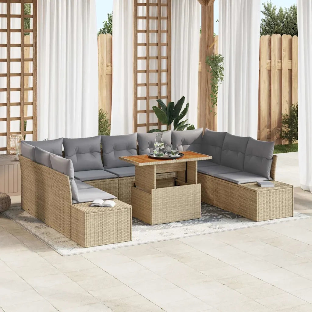 Set da Pranzo per Giardino con cuscino 10 pcs Beige e grigio 3350007