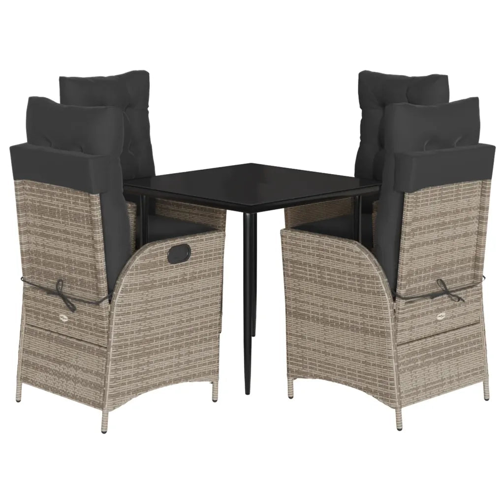 Set da Pranzo da Giardino 5 pz con Cuscini in Polyrattan Grigio