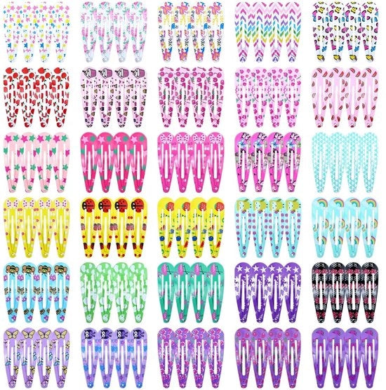 120 pezzi in 30 modelli divertenti, spille per capelli con metallo stampato colorato, 5 cm/2", pony holder accessori per bambine, bambini, ragazzi
