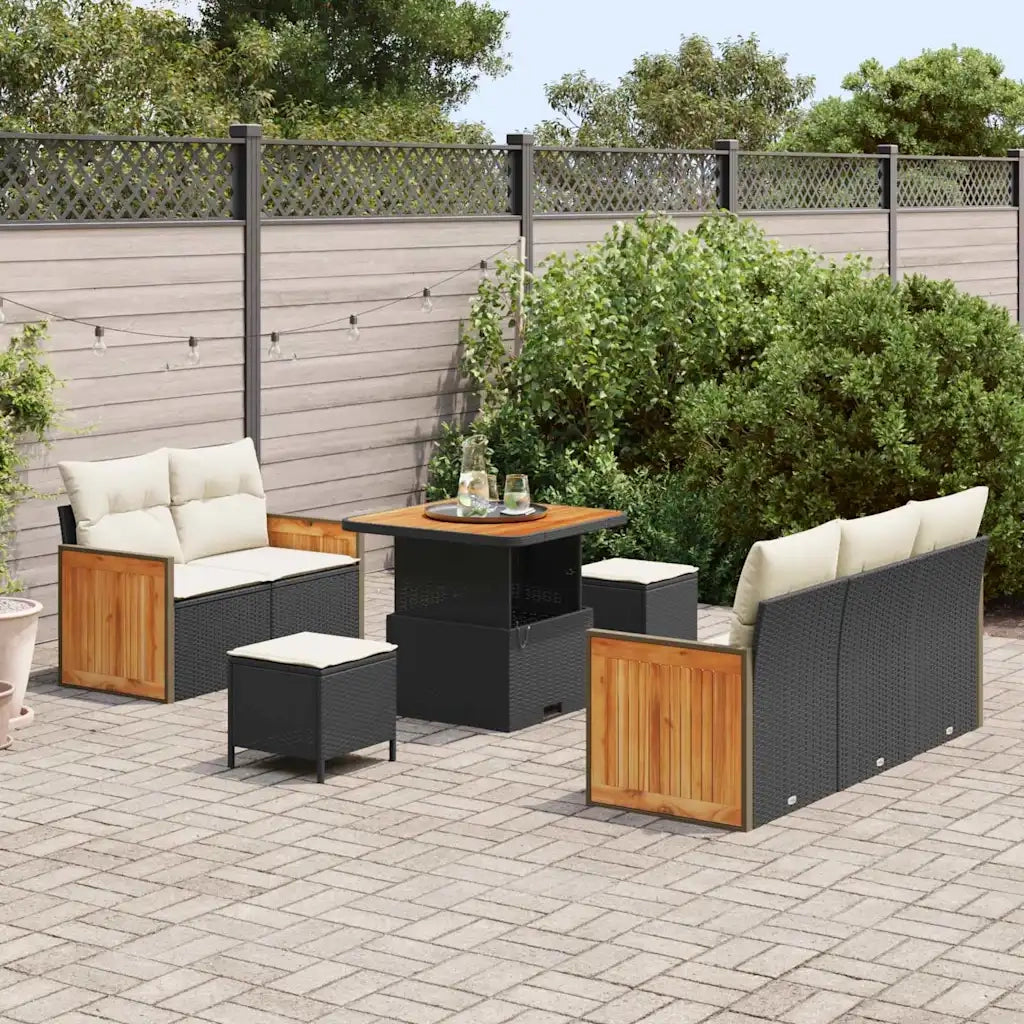 Set Divano da Giardino 10 pcs Nero e Crema polyrattan 3365195