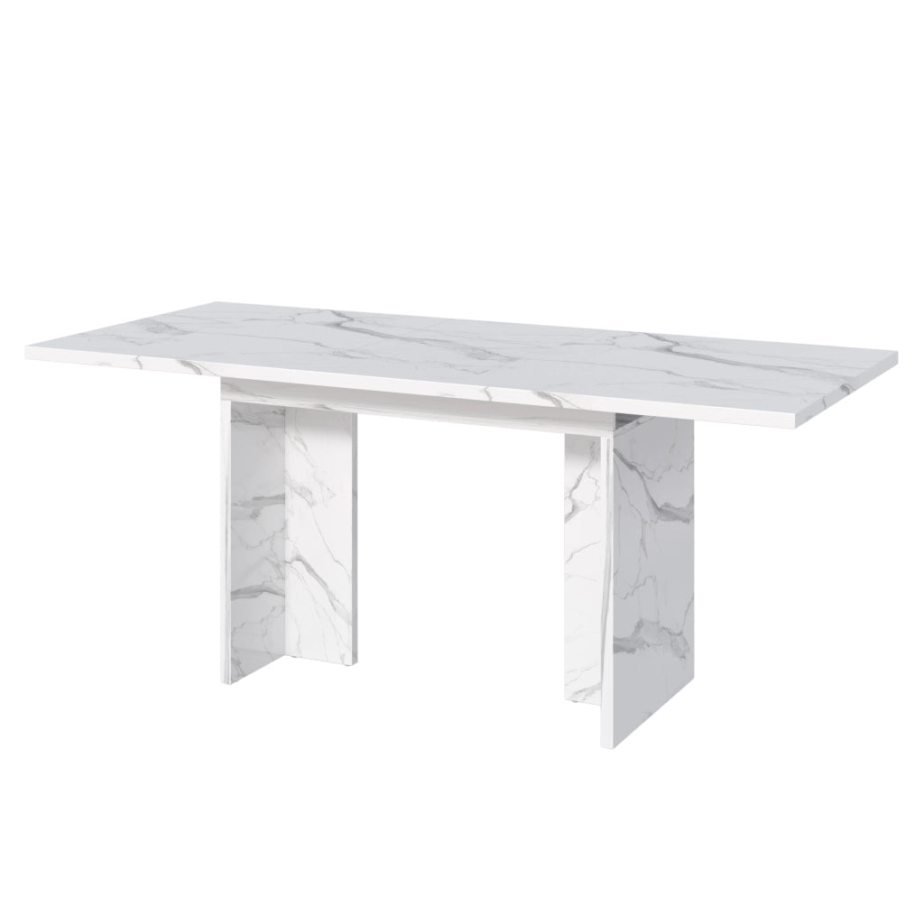 Tavolo da pranzo allungabile 140-180 cm in MDF, effetto marmo bianco, per 6-8 persone