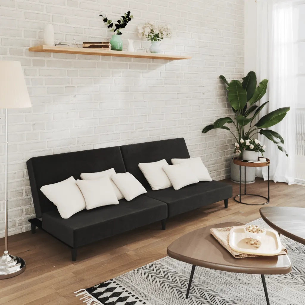 Divano Letto a 2 Posti-Sofa Letto 2 Posti-Daybed Nero in Velluto 615604