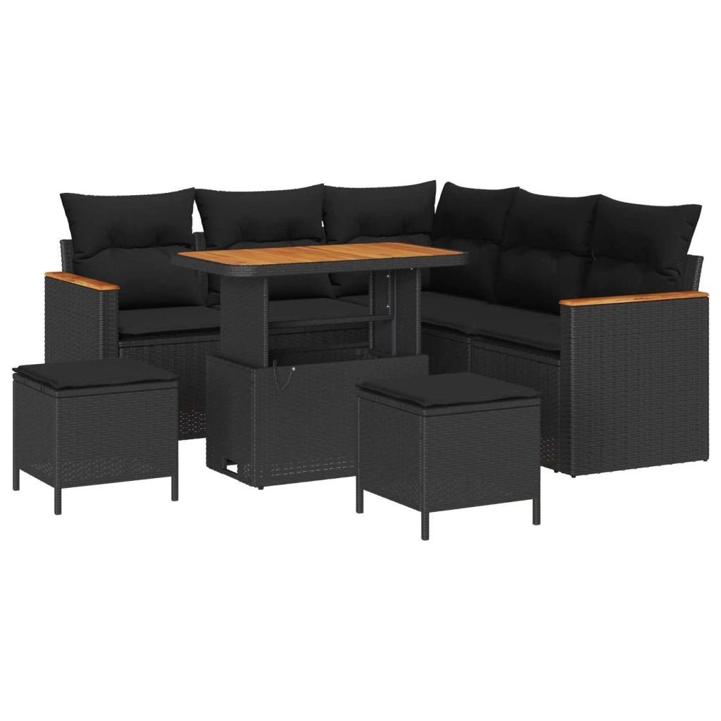 Set Divano da Giardino con cuscino 8 pcs Nero Poly Rattan 3364994