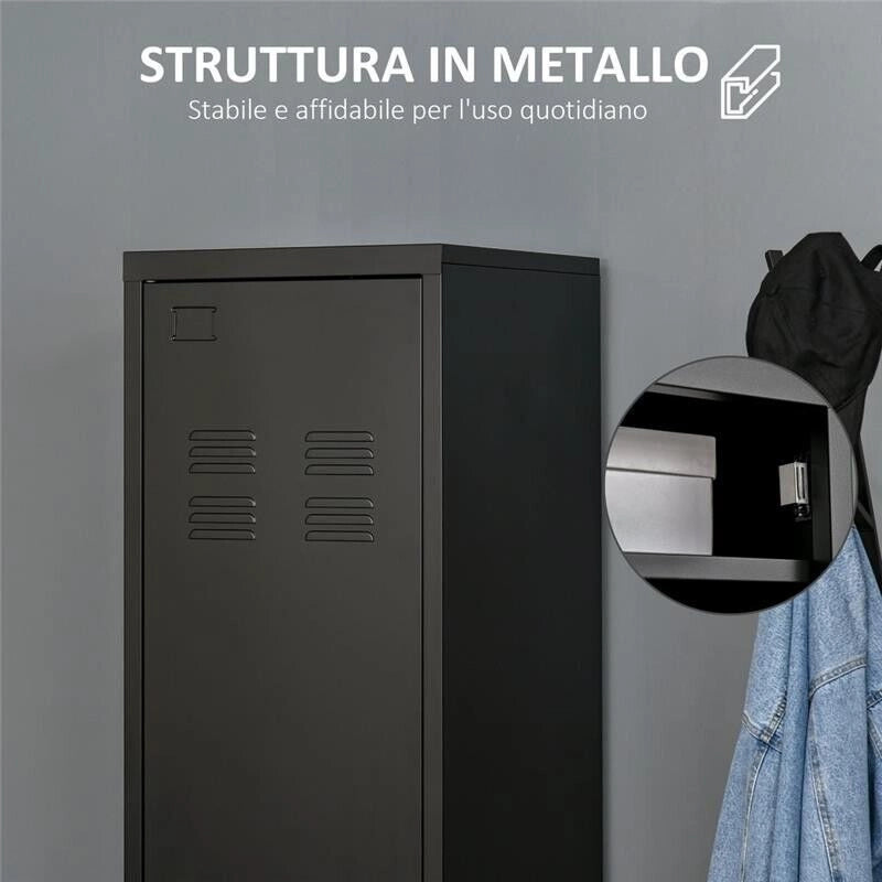 ARMADIETTO METALLICO INDUSTRIALE A UN'ANTA 43 X50 X180 CM NERO