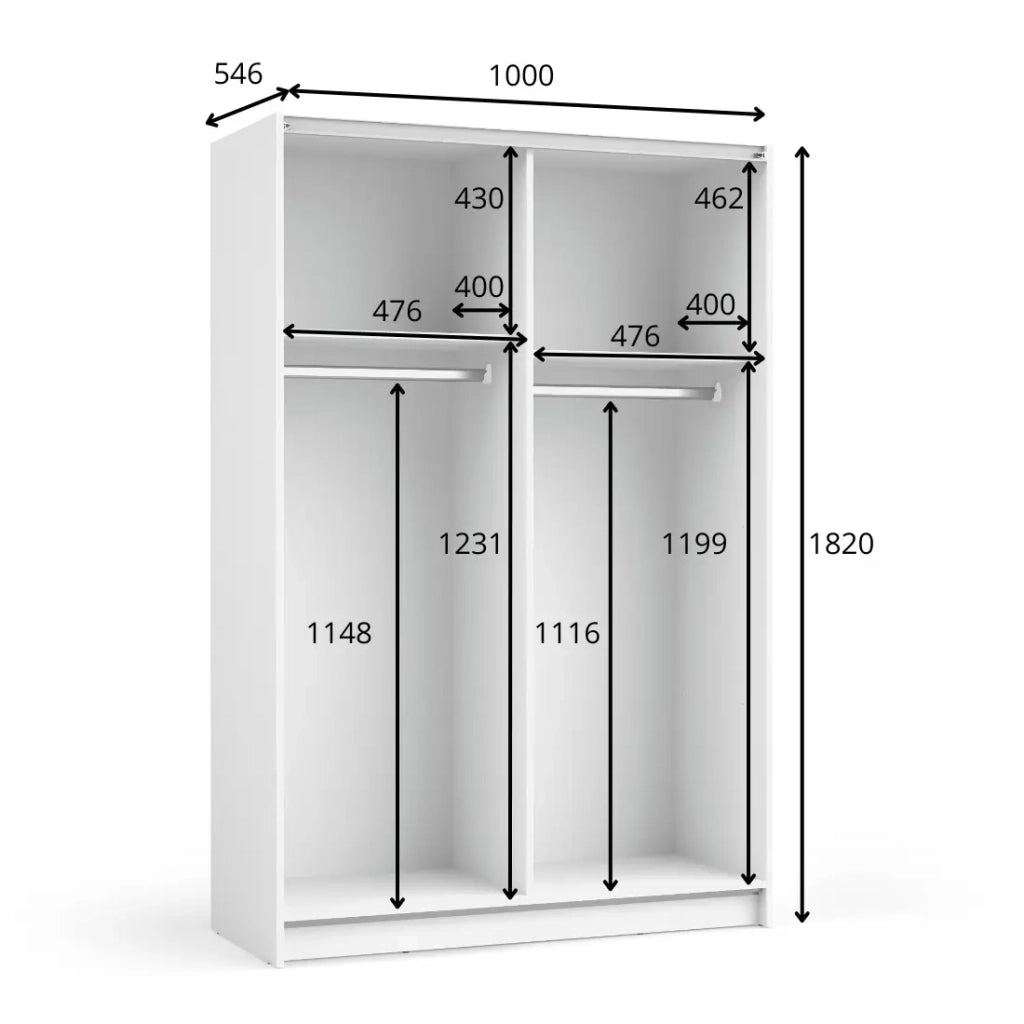 Armadio LYSIA 100 cm nero opaco – 2 porte scorrevoli con specchio