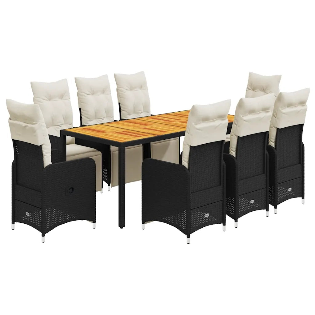 Set Bistrò da Giardino 9 pz con Cuscini in Polyrattan Nero 3277132
