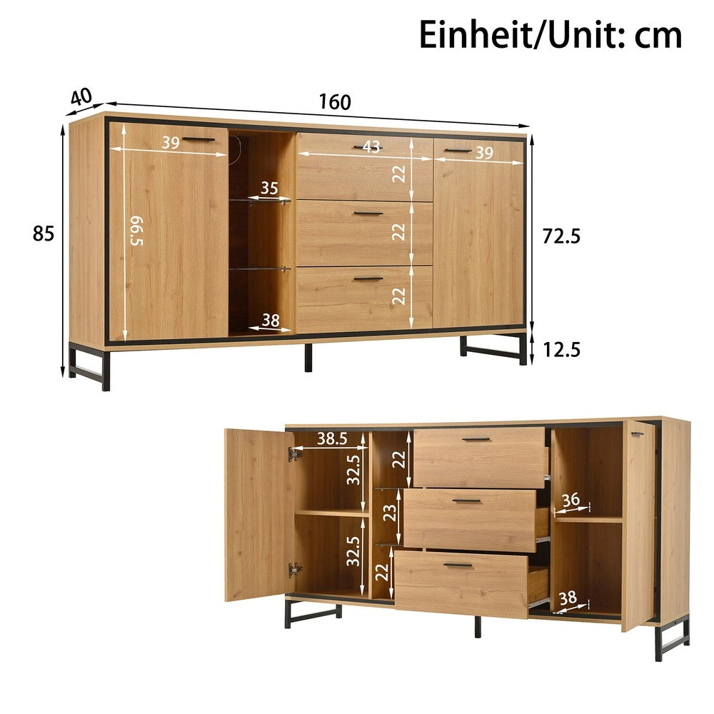 Credenza 3 Cassetti con Ripiani ¨C MINIMAL ¨C Nero e Legno, Design Moderno