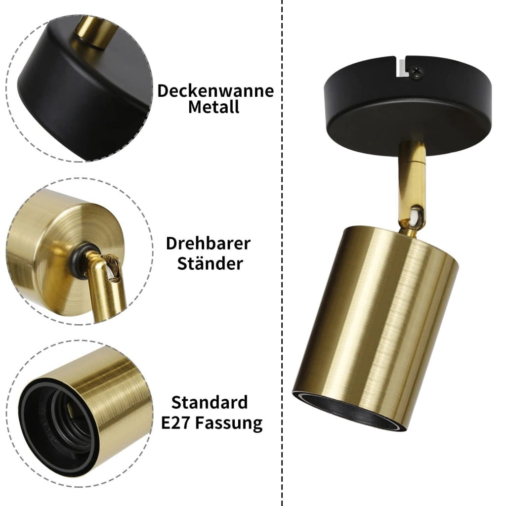 ZMH Faretto da soffitto vintage E27 nero oro a sospensione