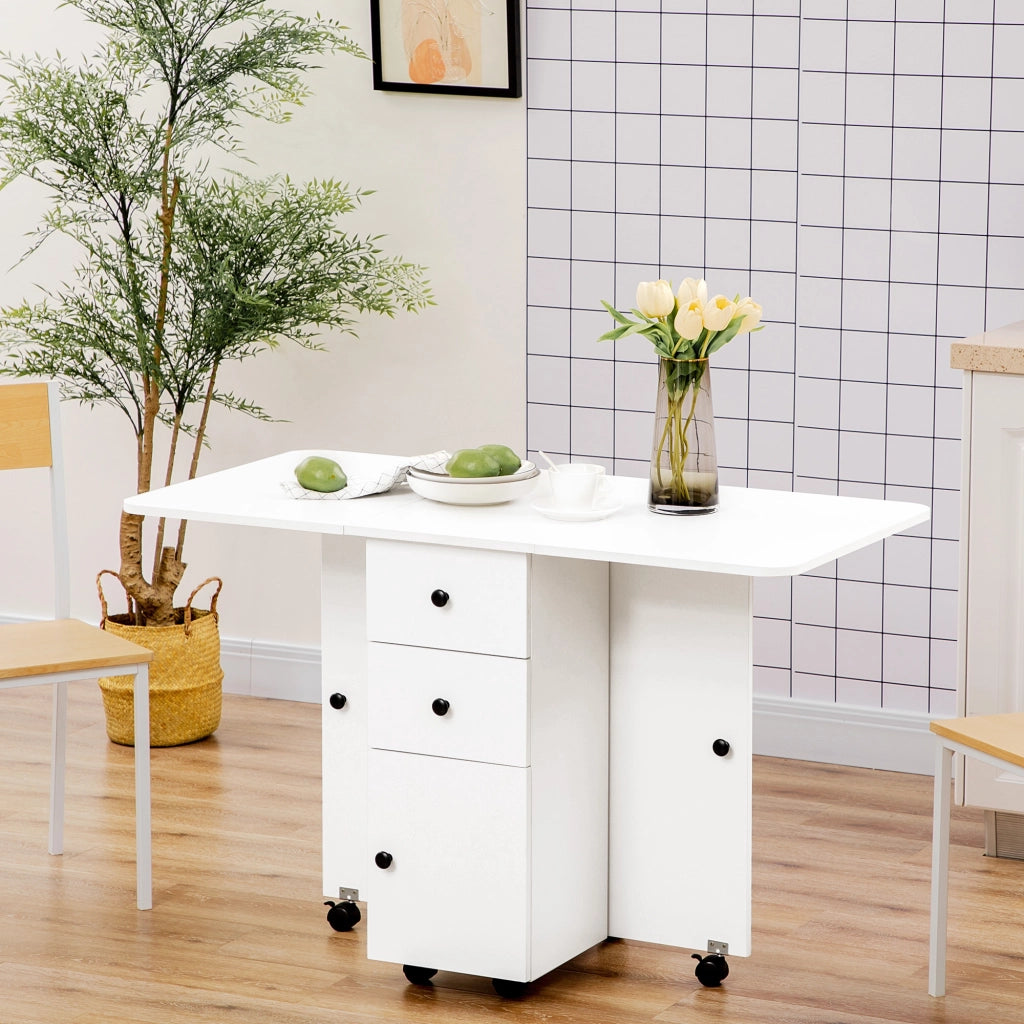 Tavolo da pranzo pieghevole con 2 cassetti e 1 ripiano ¨C Minimal ¨C bianco