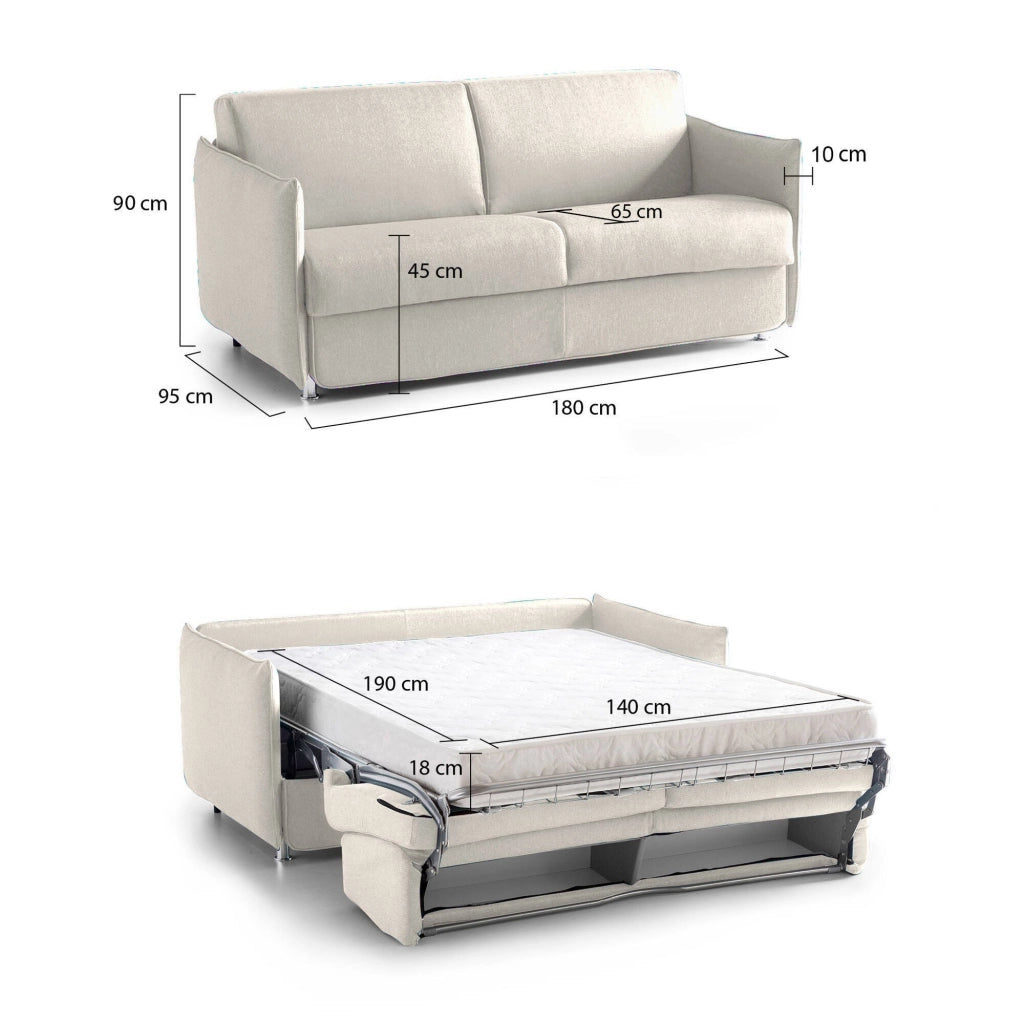 Trissino, Divano Letto 2 Posti Sfoderabile Made in Italy, 180x95 cm Beige