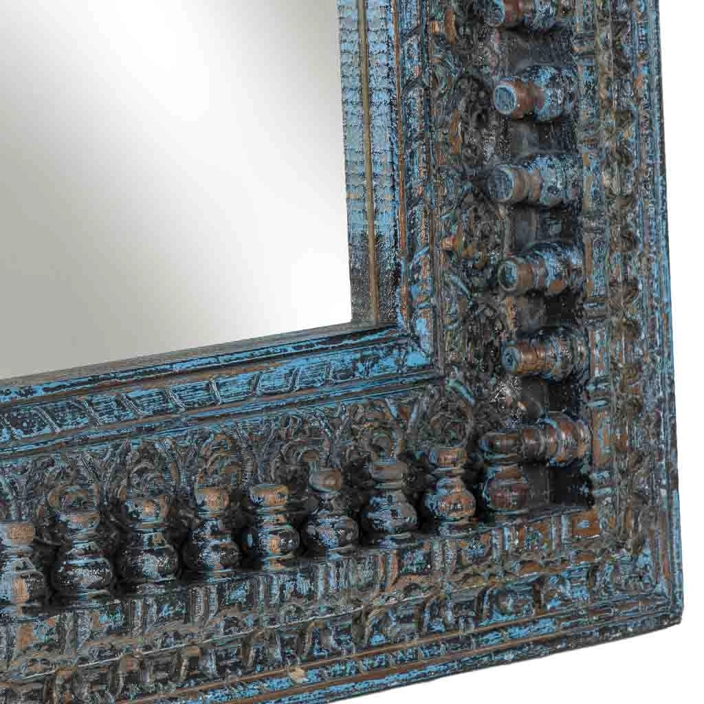 Specchio in legno blu artigianale 60x5x60h cm