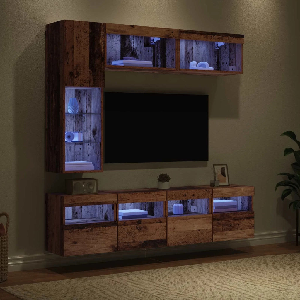 Mobile TV con led 7 pcs Legno vecchio Legno multistrato 3402983