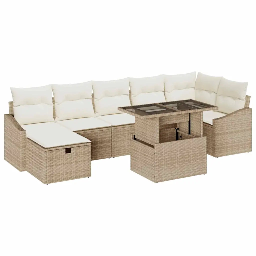 Set Divano da Giardino 8 pcs Beige polyrattan