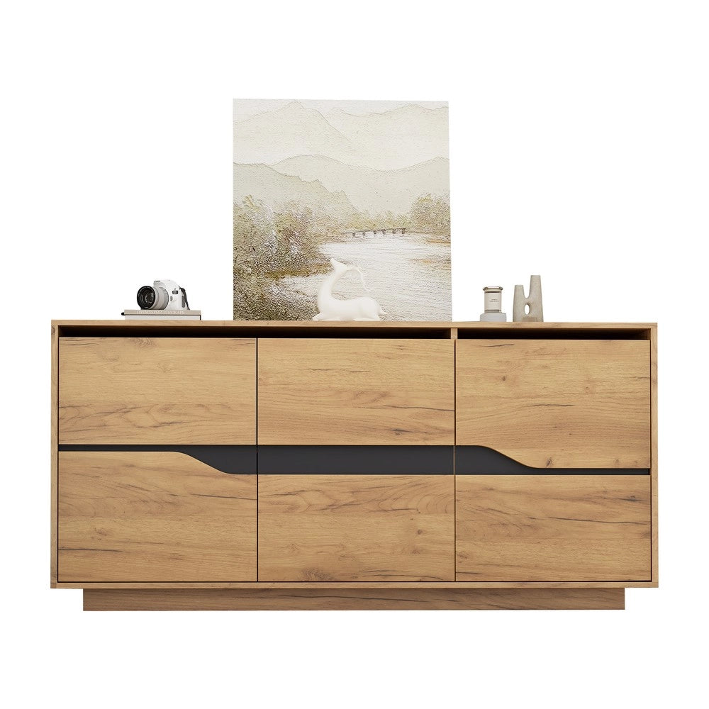 Credenza con 3 Ante e Ripiani ¨C MINIMAL ¨C Legno e Nero, 140x40x70 cm