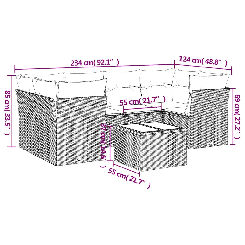 Set Divani da Giardino 7 pz con Cuscini Marrone in Polyrattan 3249112