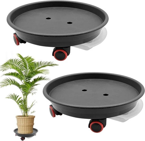 Set di 2 Plantenwagens con Ruote - Capacità di Carico 110 lbs - Altezza dei Pali 35 cm - Carrello per Piante con Contenitore d'Acqua (Grigio Scuro)