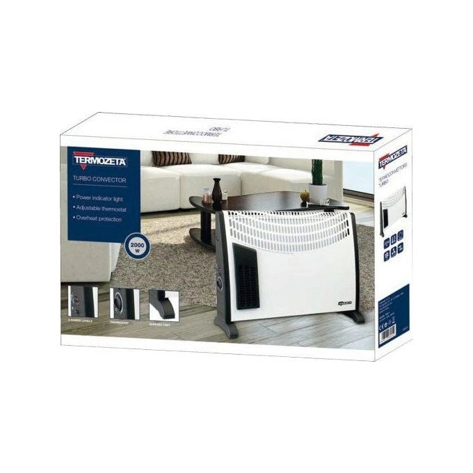 Termozeta TZR17 Stufa elettrica a convezione 2000 W con funzione turbo termostato regolabile rotelle colore Nero Bianco