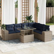 Set Divani Giardino 7 pz con Cuscini Polyrattan Grigio Acacia 3326812