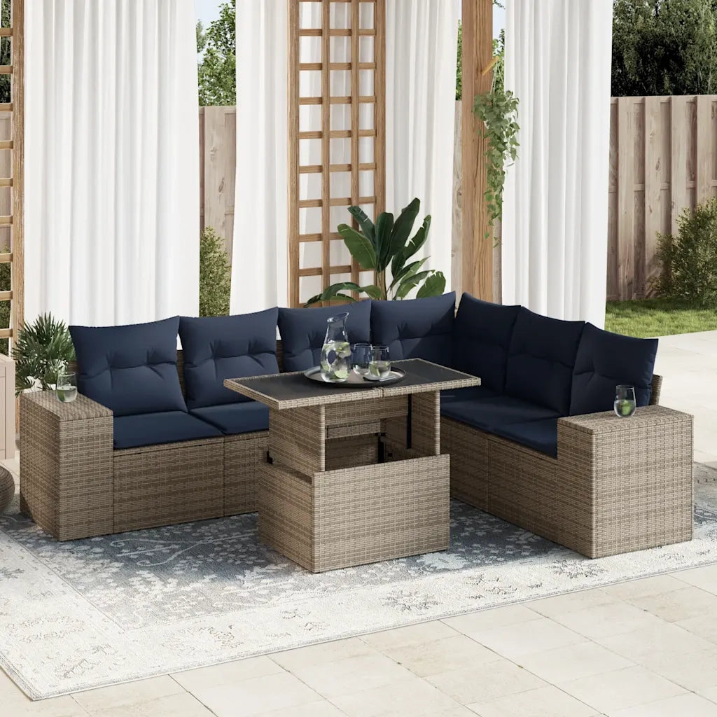 Set Divani Giardino 7 pz con Cuscini Polyrattan Grigio Acacia 3326812