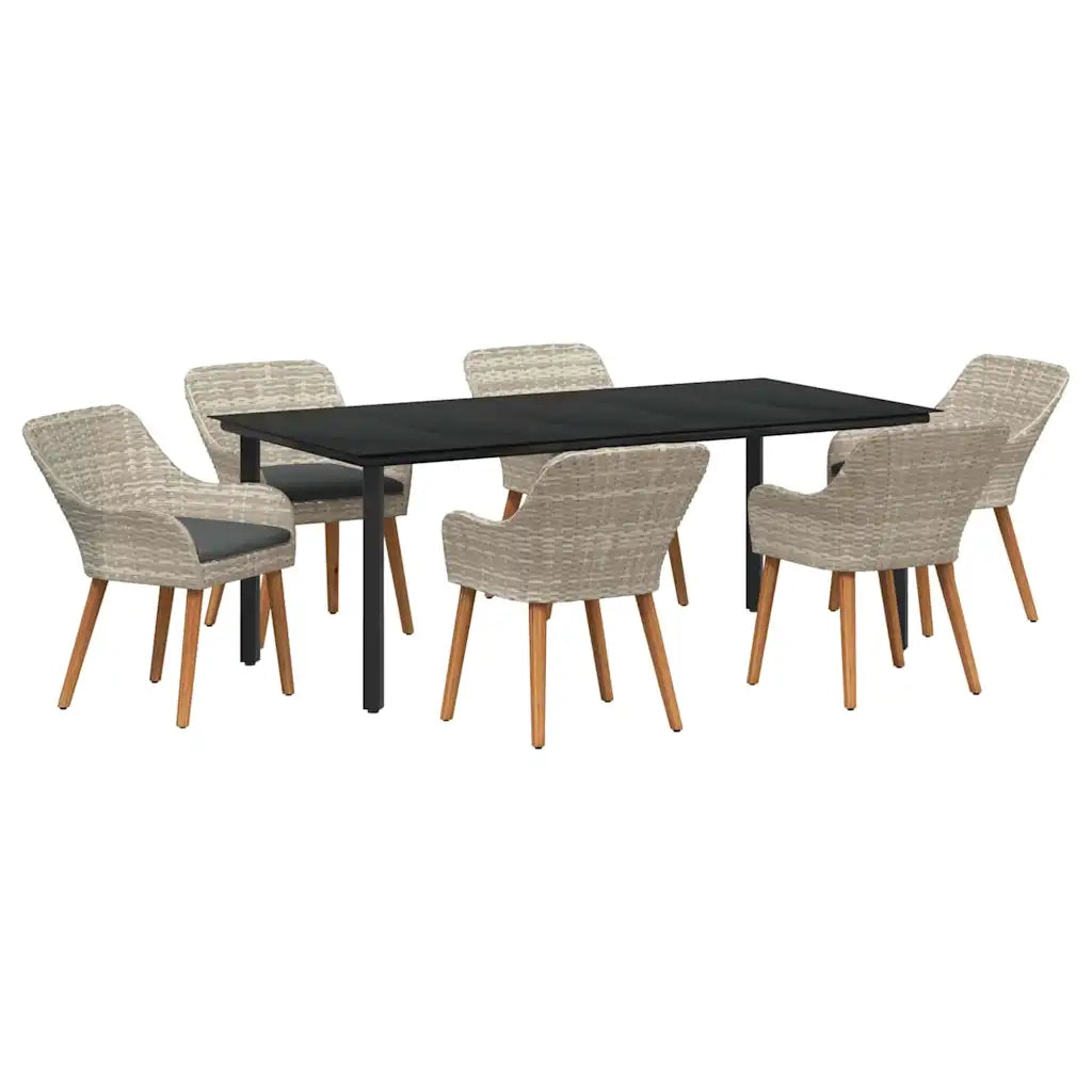 Set da Pranzo per Giardino 7 pcs Grigio chiaro polyrattan 3261717