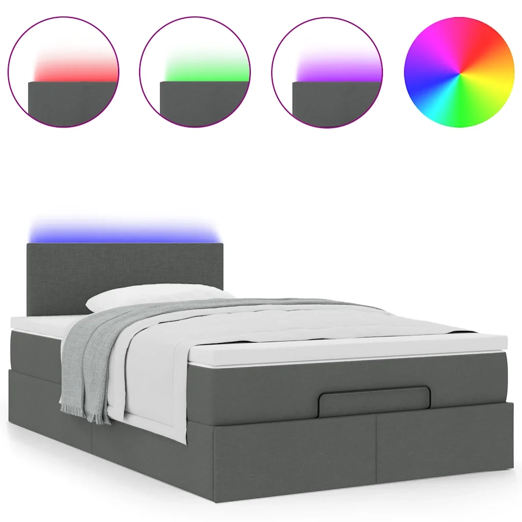 Pouf Letto con Materasso e LED Grigio Scuro 120x200 cm Tessuto