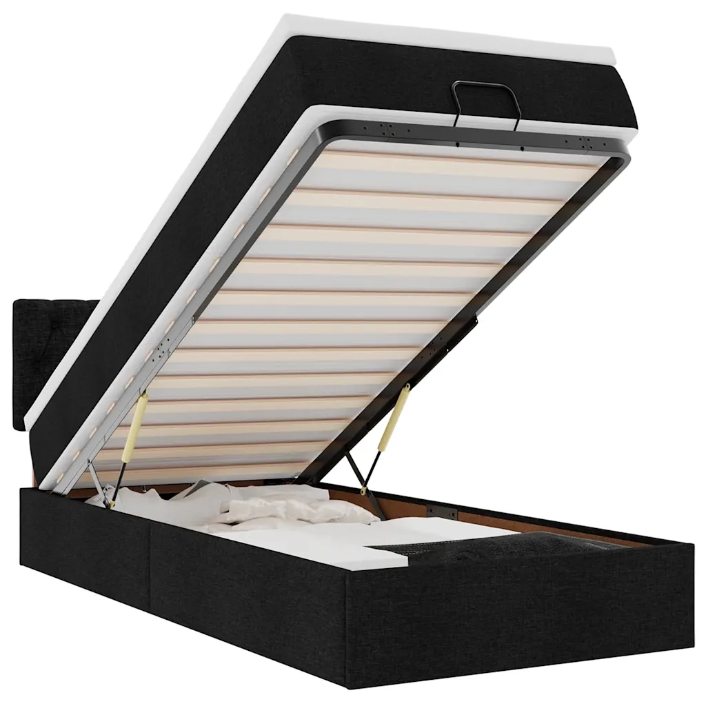 Pouf Letto con Materasso e LED Nero 80x200cm in Tessuto