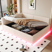 Letto Imbottito 140x200 con LED e USB ¨C MINIMAL ¨C Velluto Beige, Idraulico