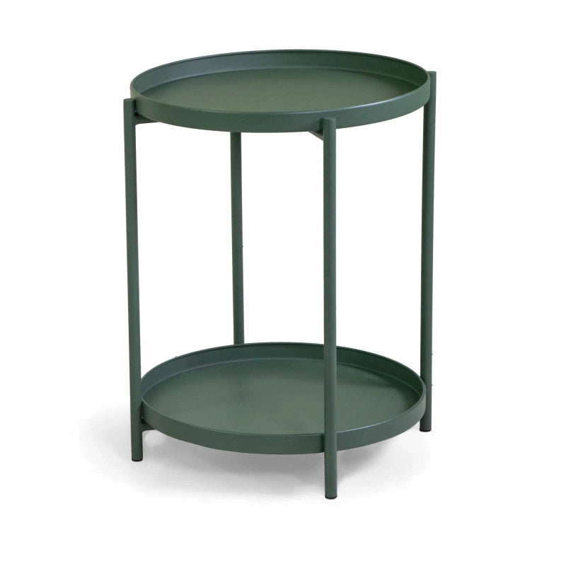 Tavolino Metallo Hiro Verde Tondo 2 Piani Cm ø40h50