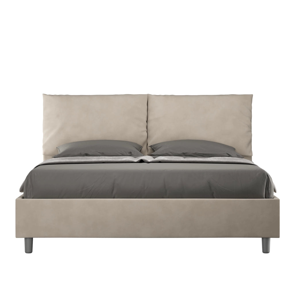 BS COM Letto matrimoniale senza rete imbottito 160x190 microfibra sabbia