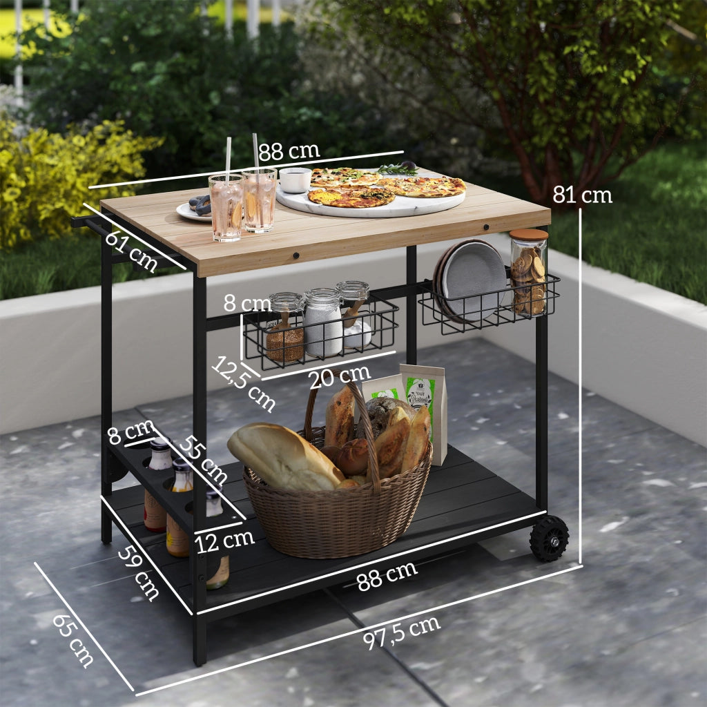 Carrello da giardino con 2 ripiani e 2 cestelli ¨C zephmum ¨C legno e metallo