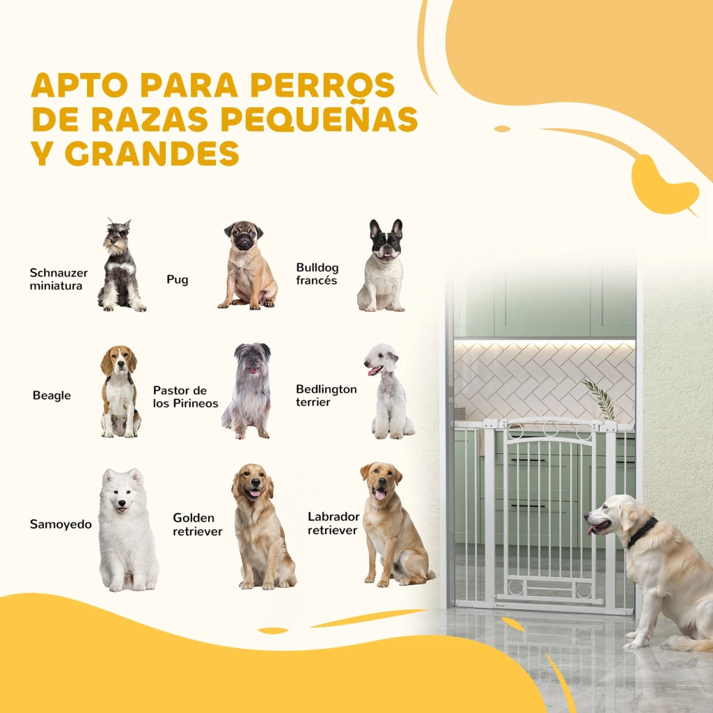 Barriera per Cani con Porta Regolabile ¨C Minimal ¨C Bianco 76-104 cm