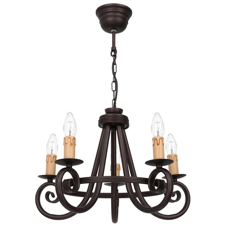 Lampadario Faust 5 luci E14 rame ruggine Luminex