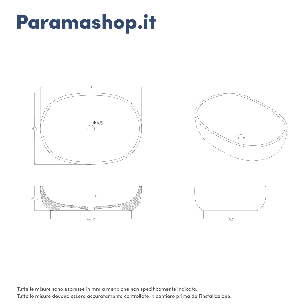Lavabo da appoggio ovale 60x43x14,5cm verde