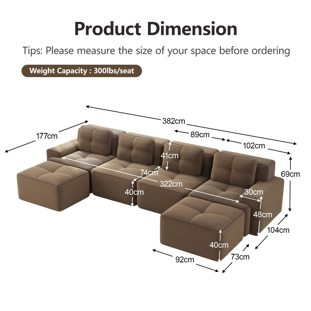 Divano Modulare 4 Posti con Chaise Longue ¨C Xylo ¨C Velluto a Coste, Marrone