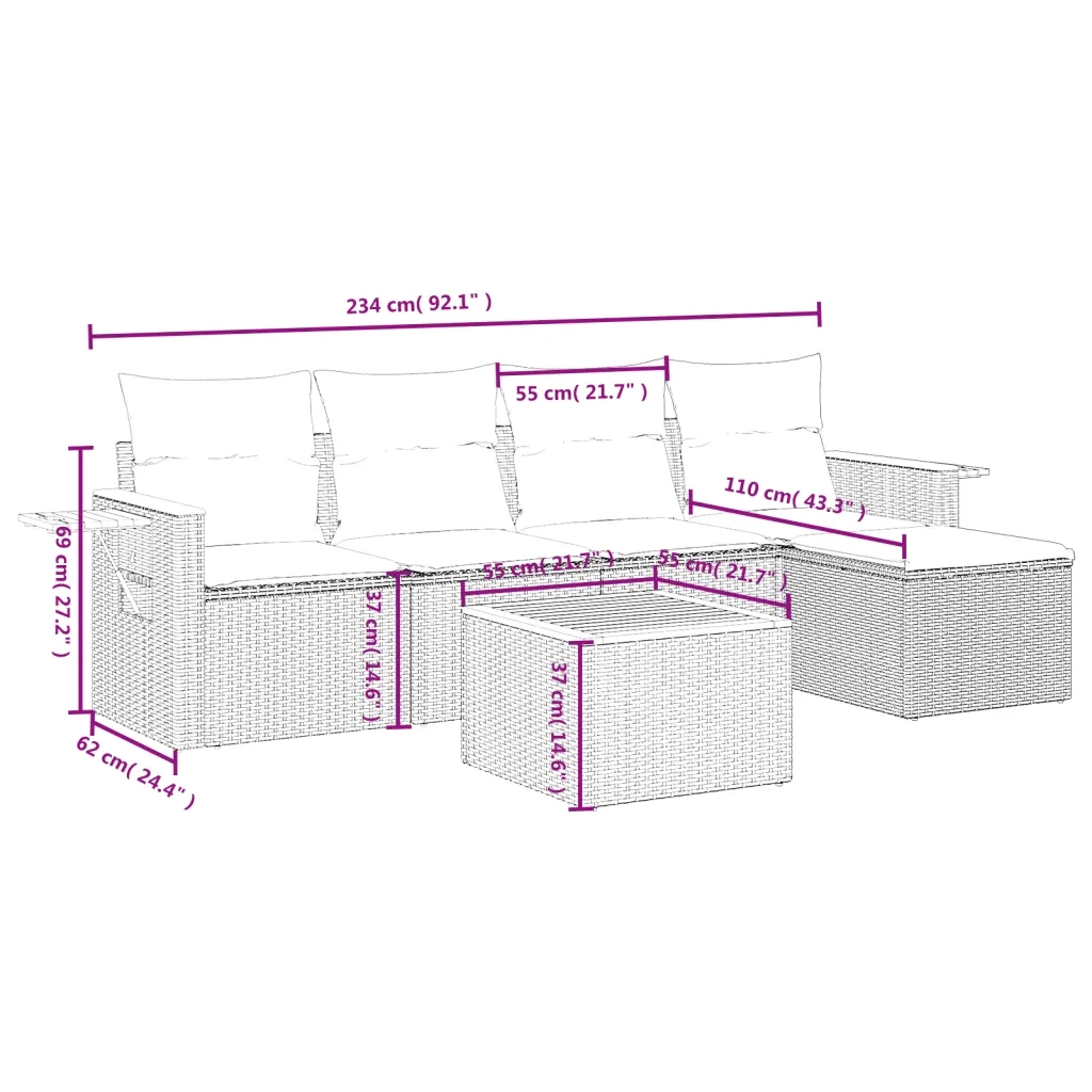 Set Divano da Giardino 6 pz con Cuscini Nero in Polyrattan 3226763