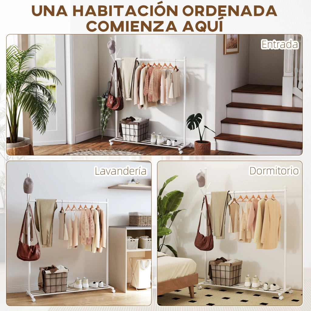 Appendiabiti con ruote e ripiano ¨C Minimal ¨C Bianco 120x43x171 cm