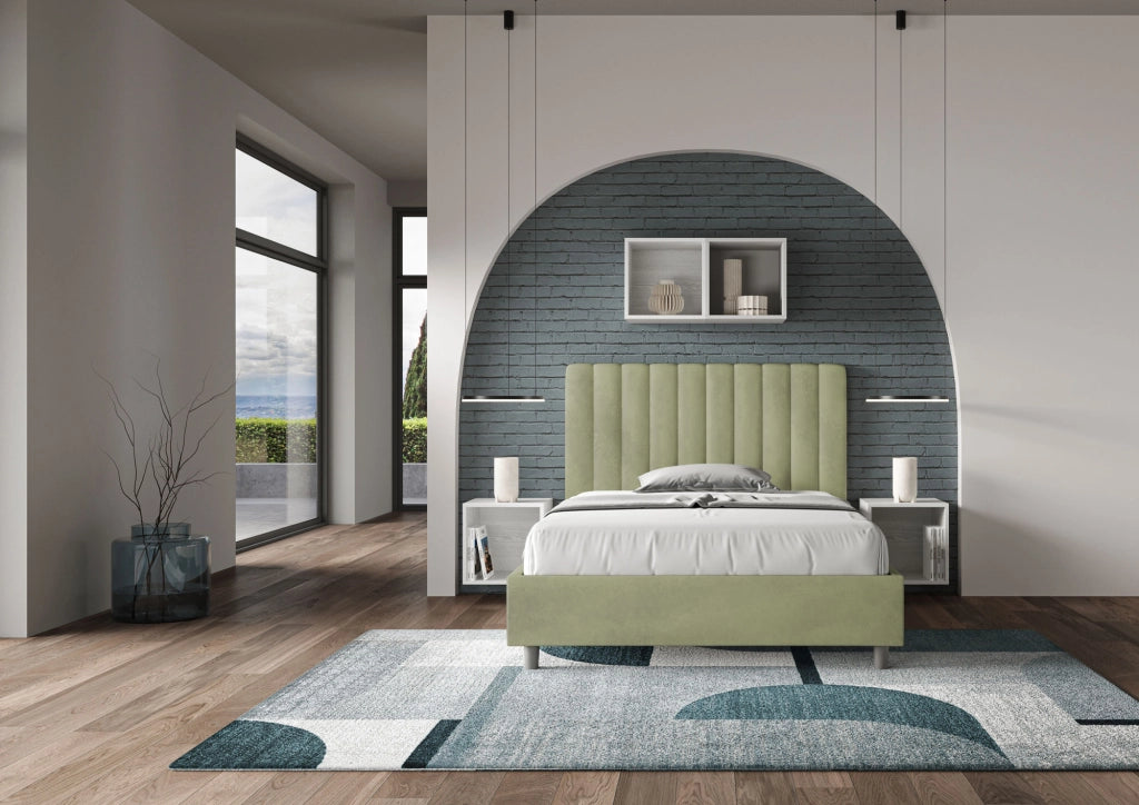 BS COM Letto una piazza e mezza contenitore imbottito 120x190 microfibra tè verde